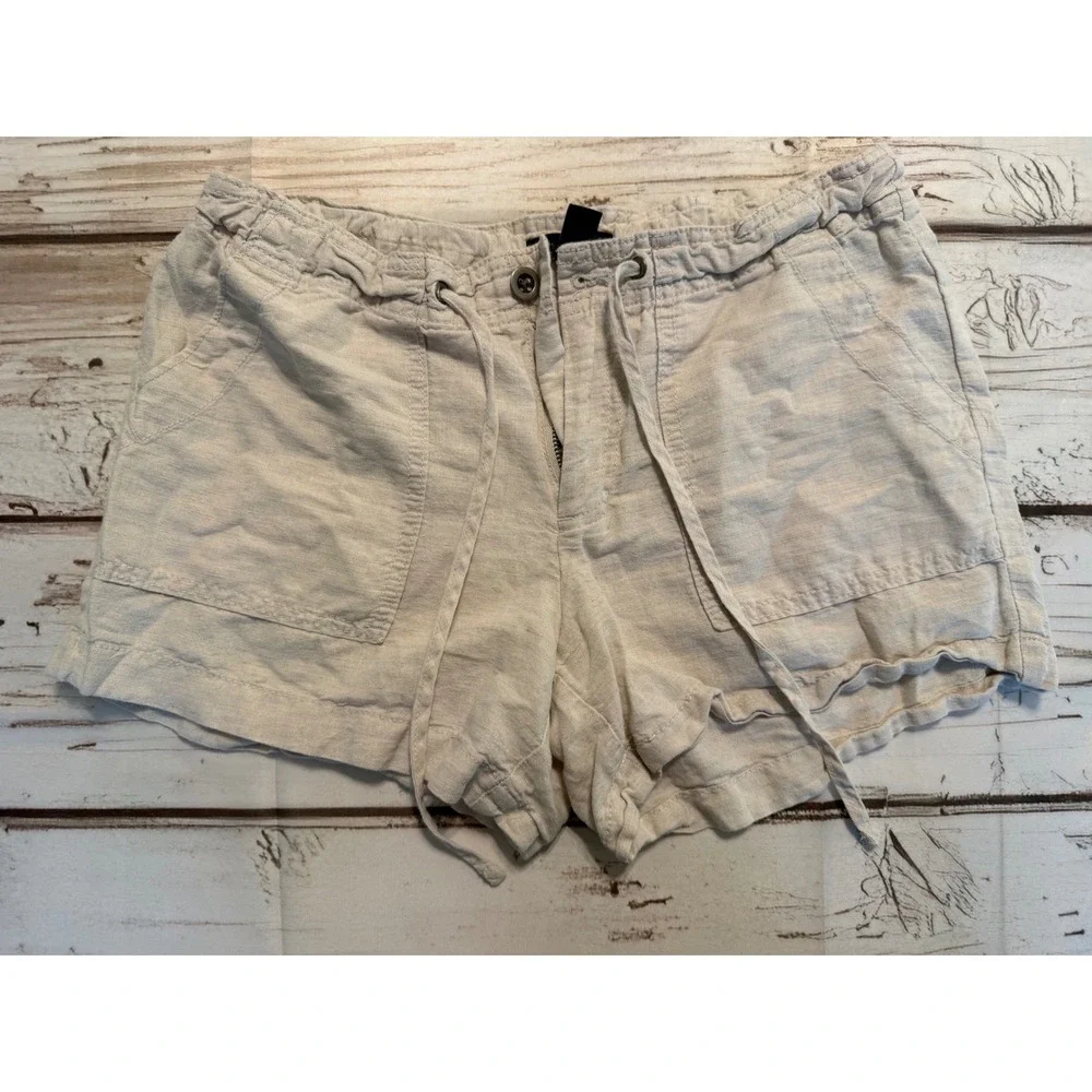 Gap Womens Linen Blend Drawstring Shorts Oatmeal Beige Casual Elastic Waist 6